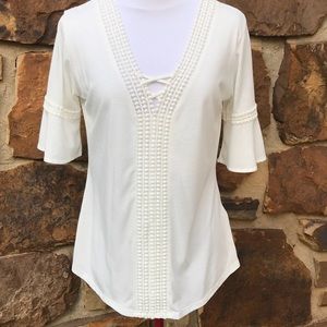 Cross Front Bell Sleeve Tunic NWOT
